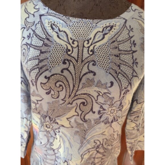 Talbots Womens Cashmere Sweater Medium Blue Floral Pattern - Picture 2 of 8